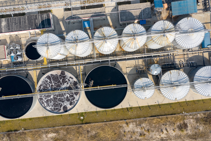 Aerial view of sewage treatment plant